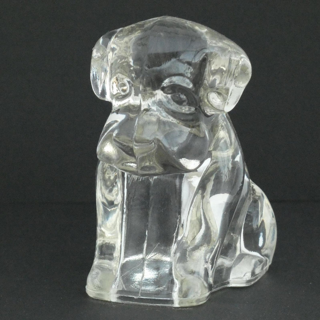 Vintage Hollow Sad Glass Dog Candy Container 1940's Refillable