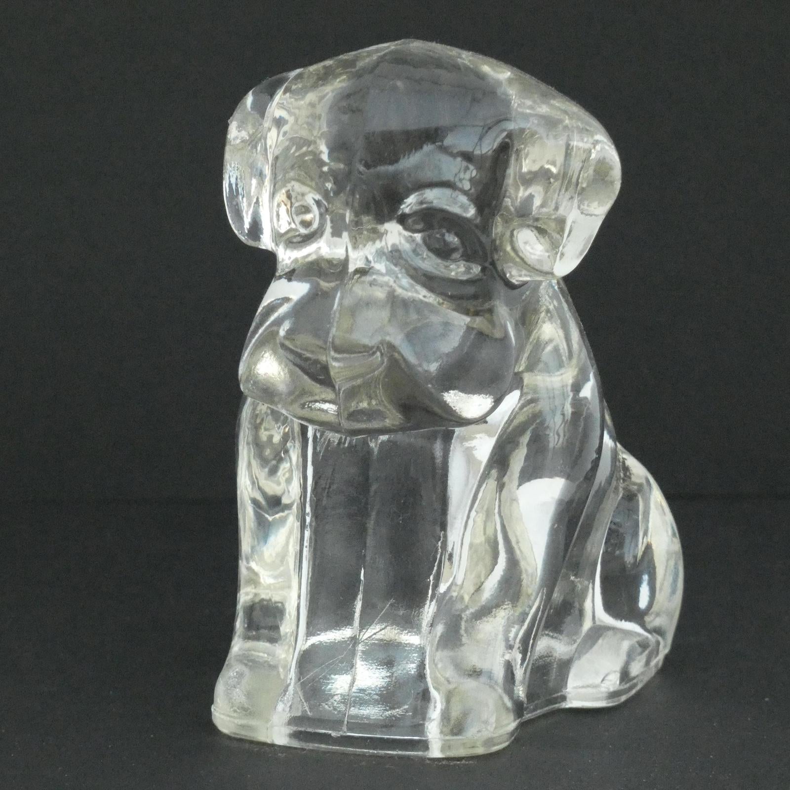 Vintage Hollow Sad Glass Dog Candy Container 1940's Refillable