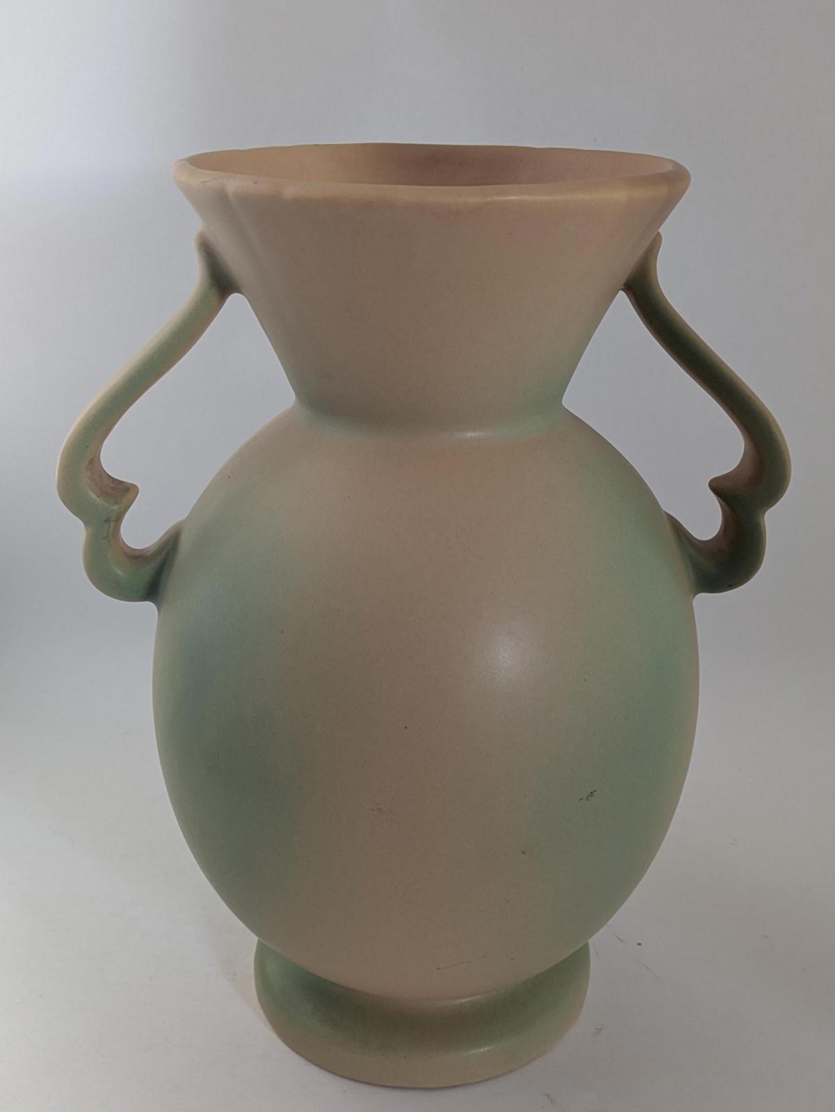 Antique Weller Pottery Matte Pink Green Wild Rose Ceramic Urn Vase Large.  9.75" Tall, 8"wide