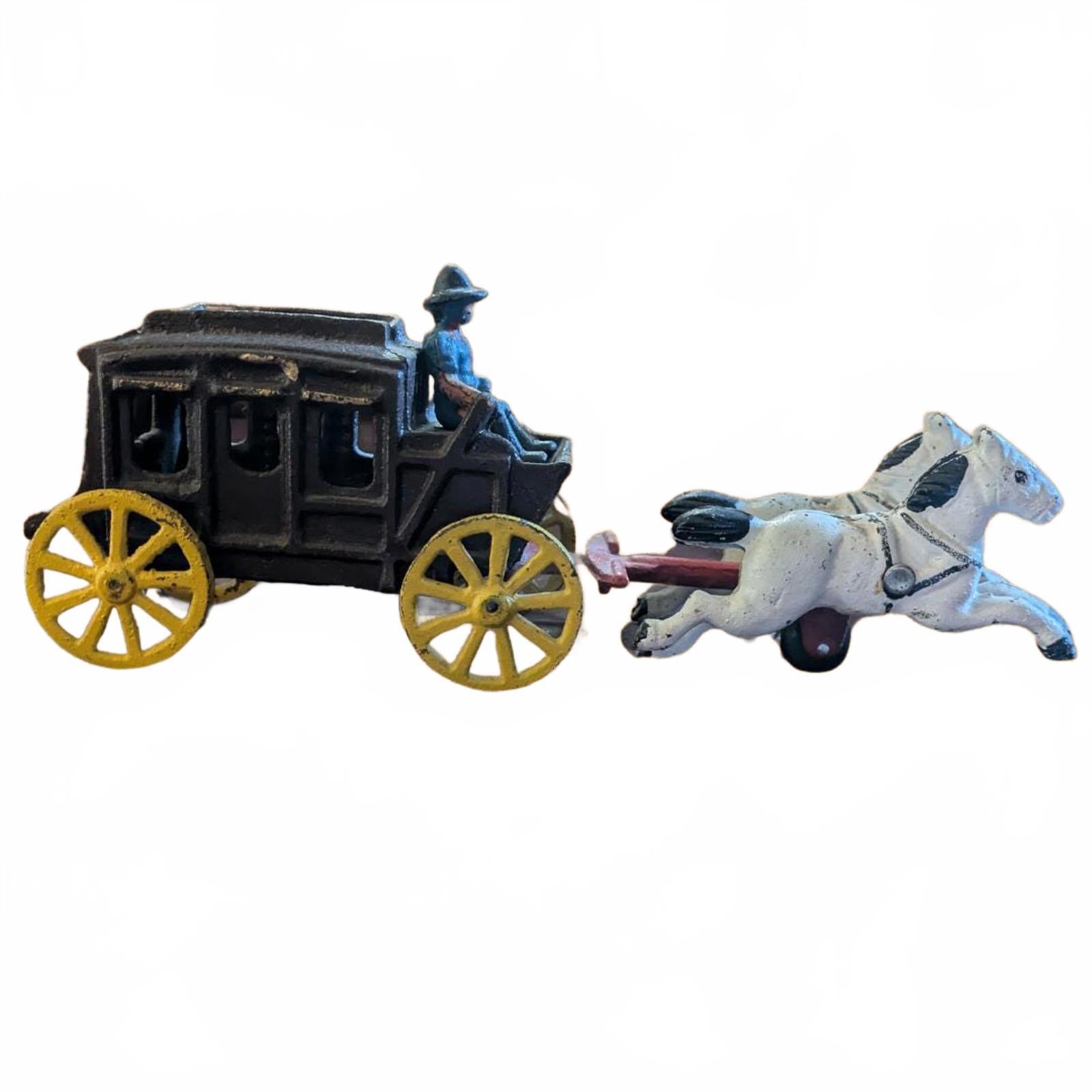 Vintage Horse-Drawn Stagecoach Toy with Driver