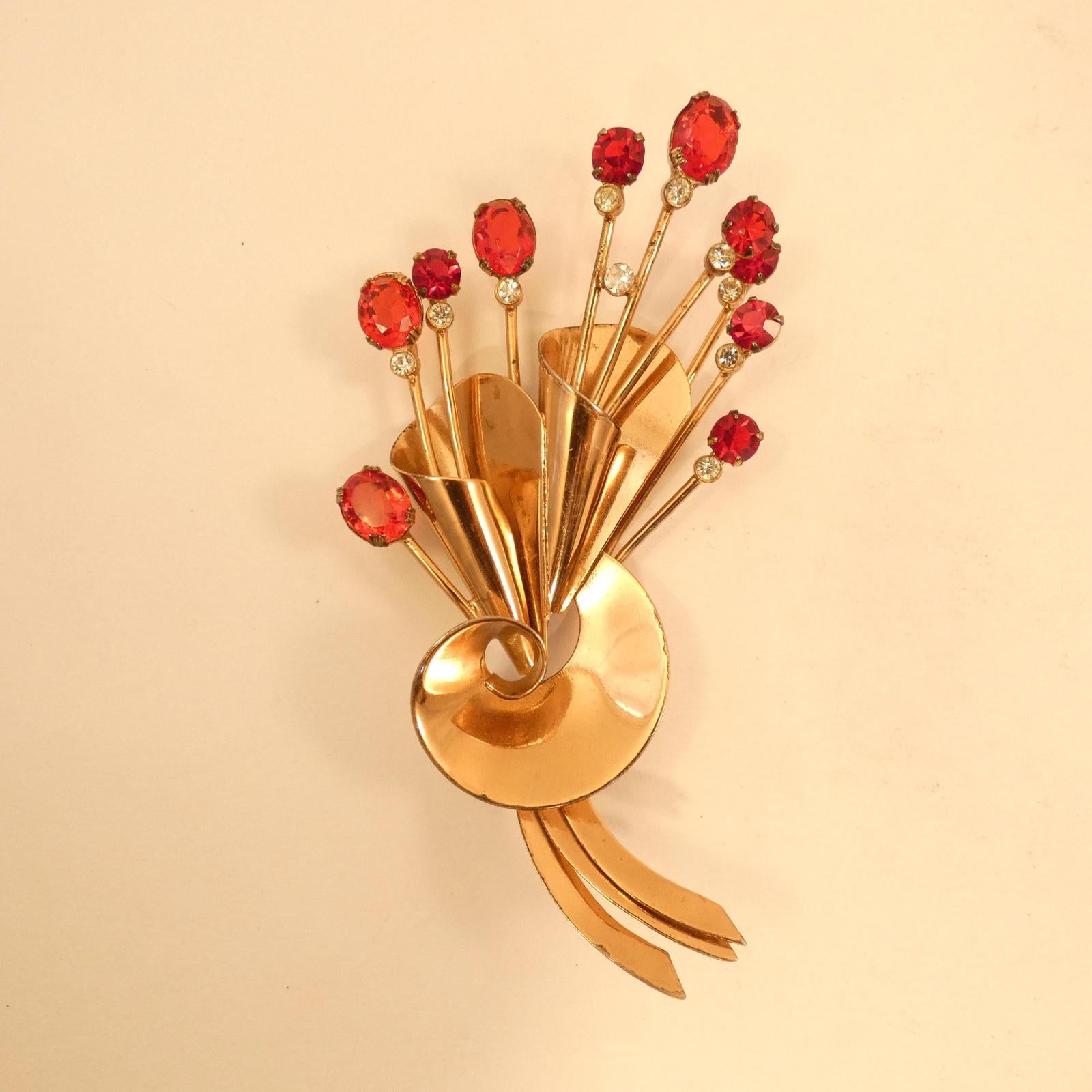 Vintage 1930s Coro Craft Floral Brooch Vermeil Sterling Silver, Rose Gold