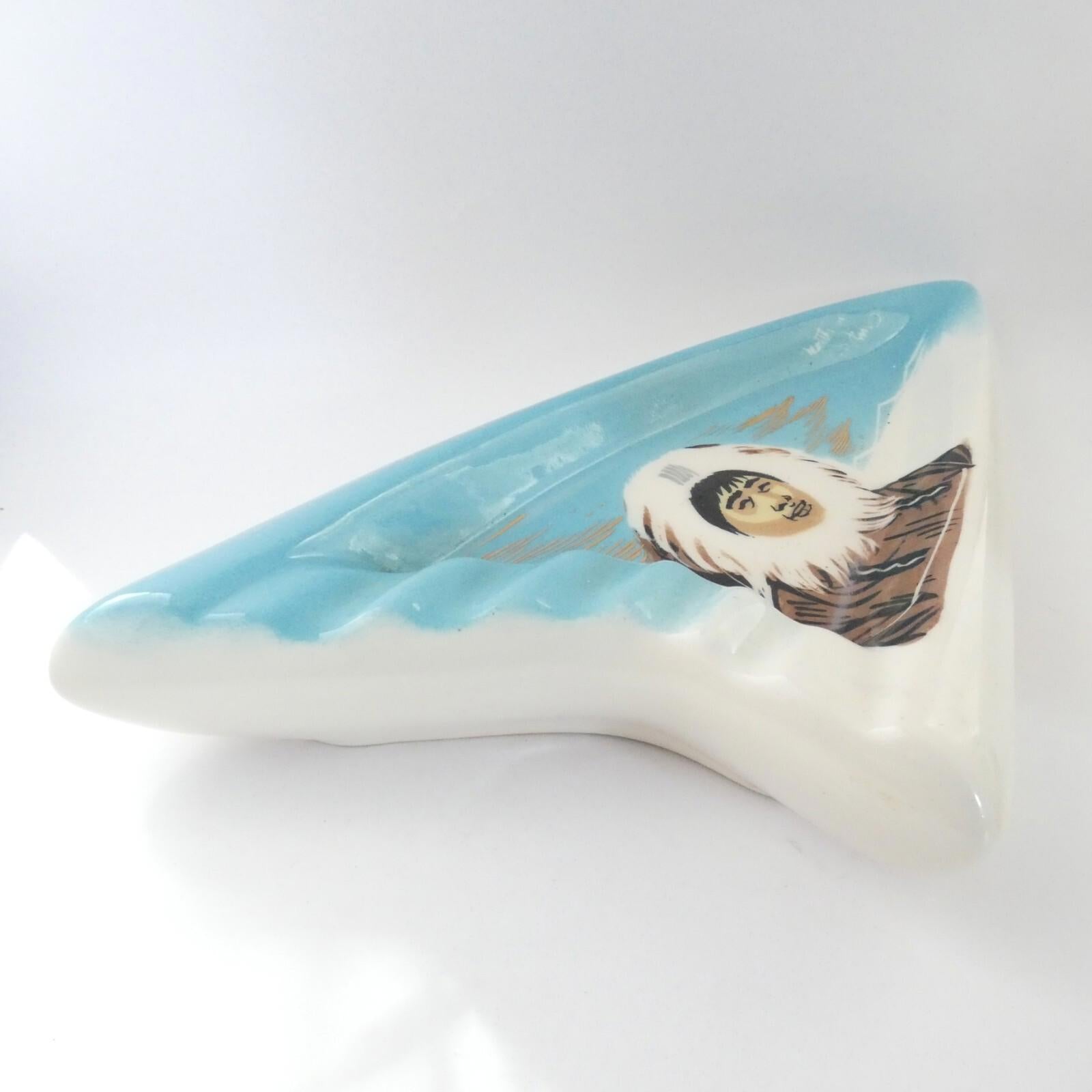 Vintage Matthew Adams Eskimo Ashtray and Lighter Set, Signed, MCM