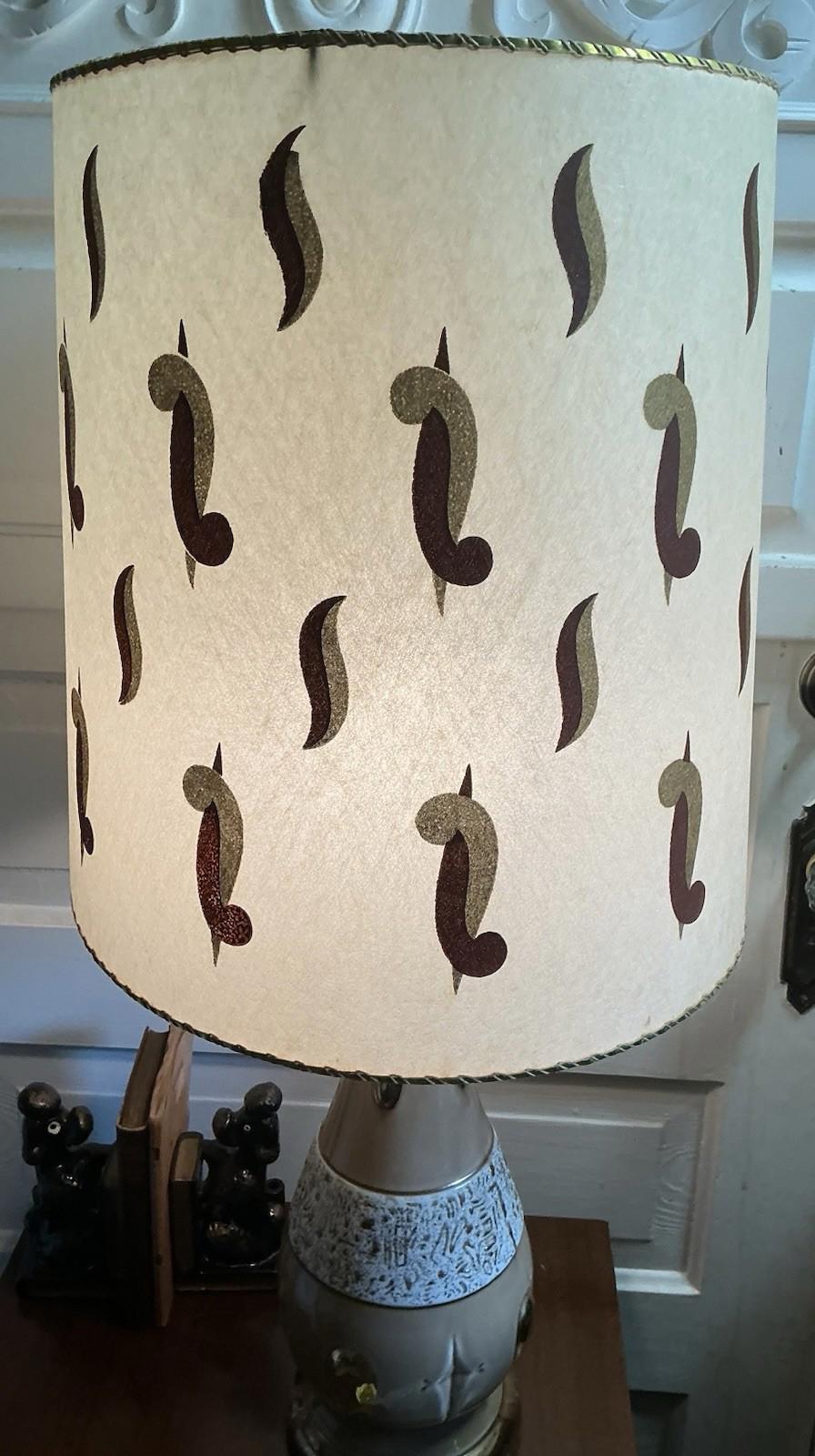 Vintage MCM Ceramic Lamp, 30 Inches Tall With 15 Inch Retro Fiberglass Shade