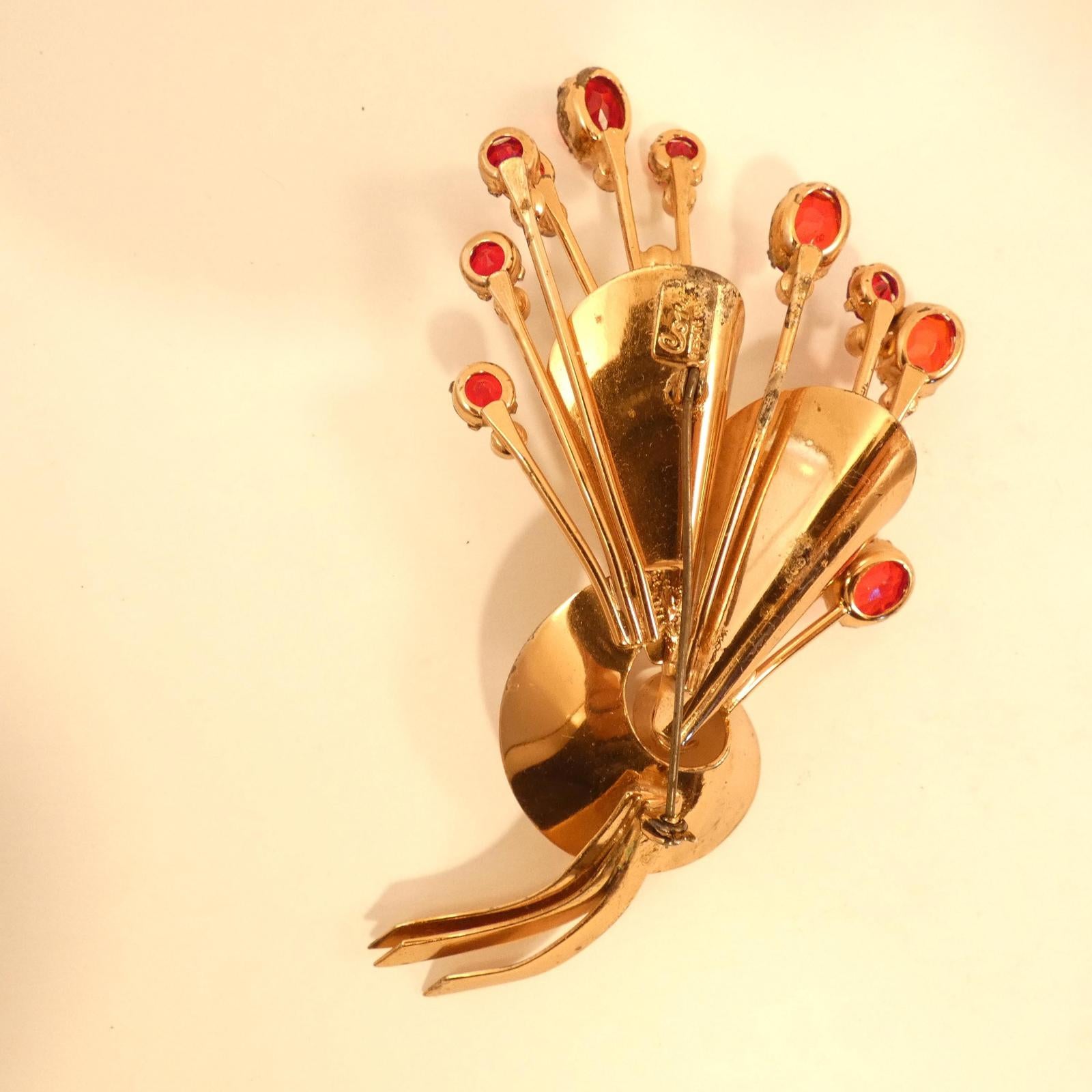 Vintage 1930s Coro Craft Floral Brooch Vermeil Sterling Silver, Rose Gold