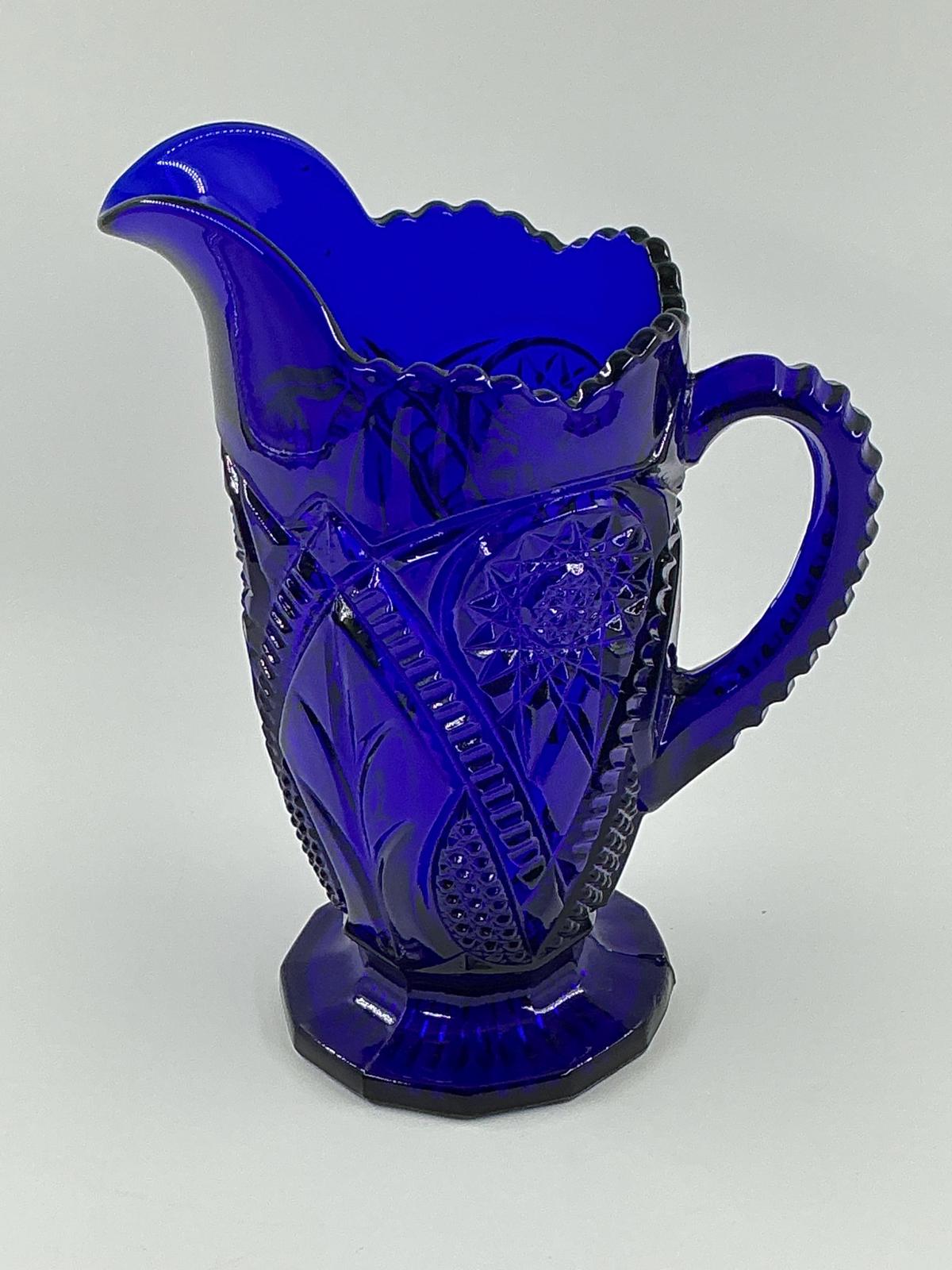 Dalzell Viking, cobalt blue glass, pitcher and 6 glass set